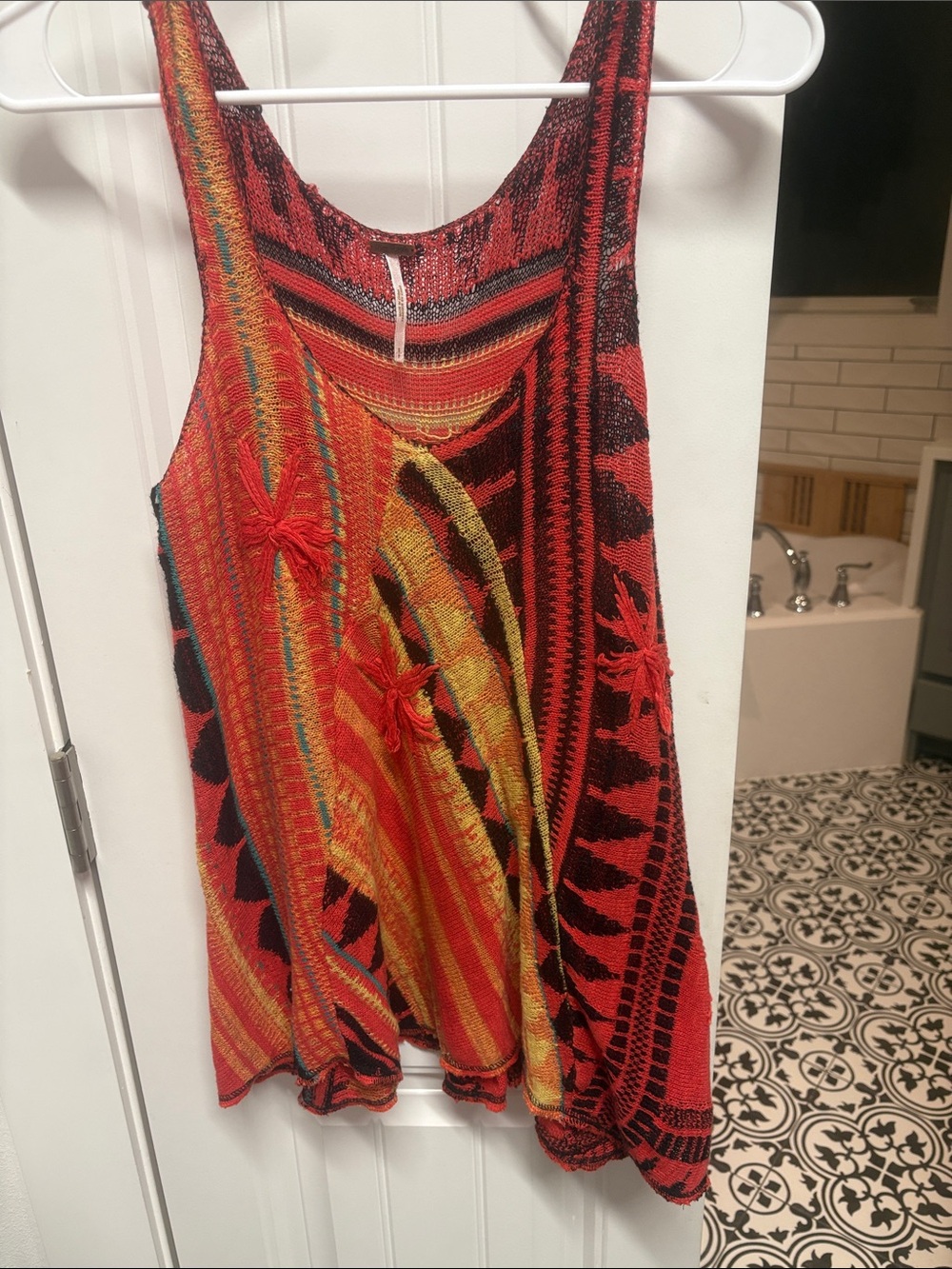 Free People Red and Yellow Striped Boho Knit Tank